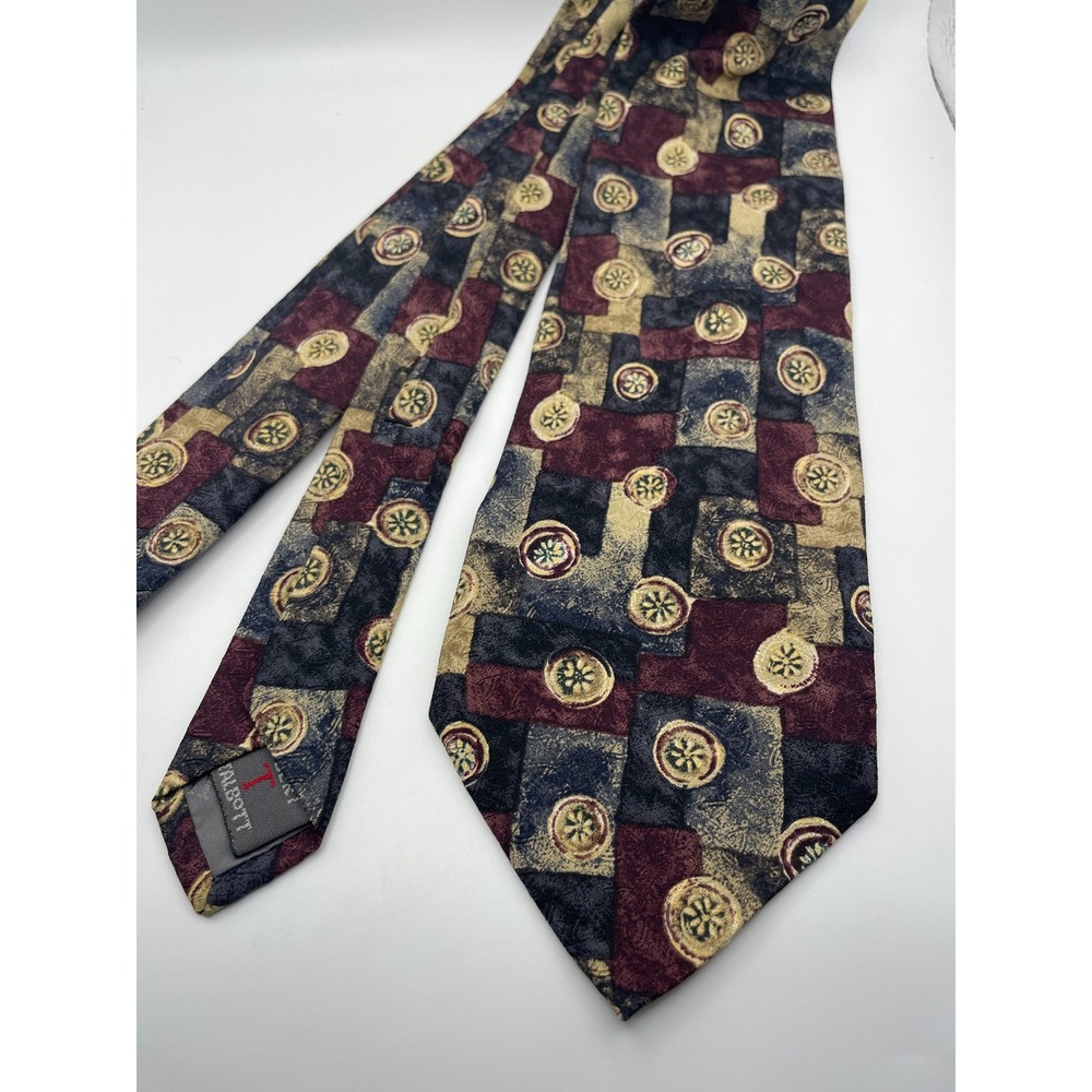 Robert Talbott Studio Silk Tie Mens Burgundy Navy Gold Geometric Medallion USA